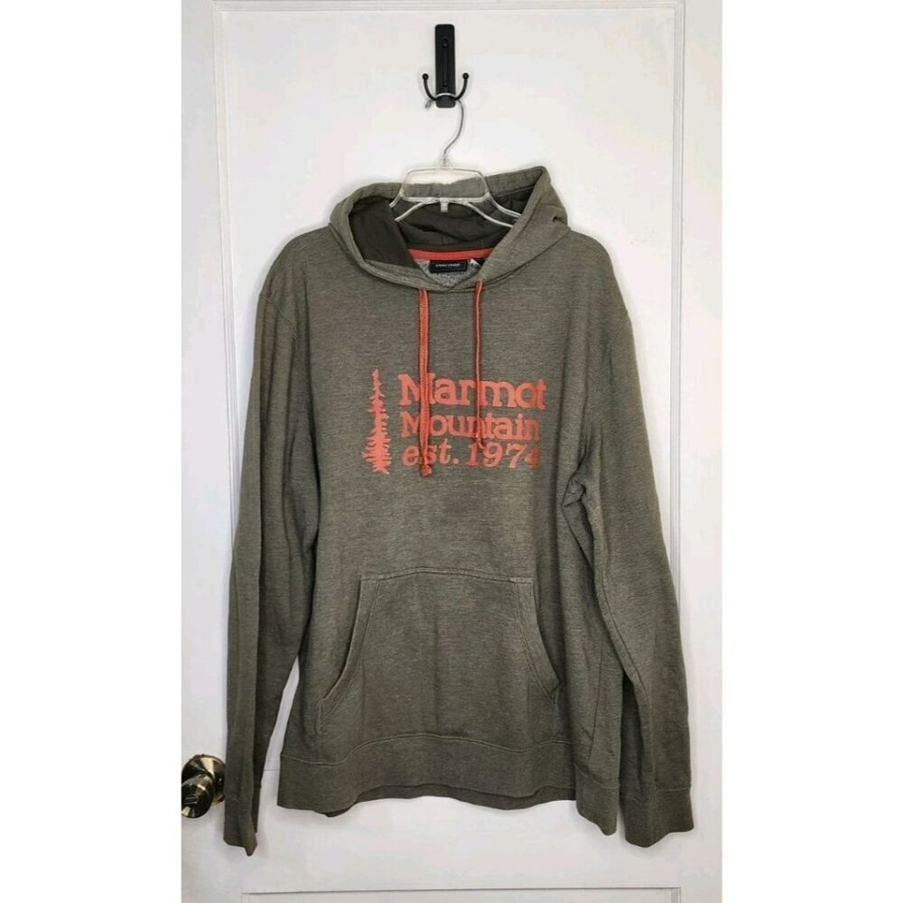 Size XL Marmot Men's '74 Hoody Heathered Army Green Orange Graphic - Picture 1 of 5